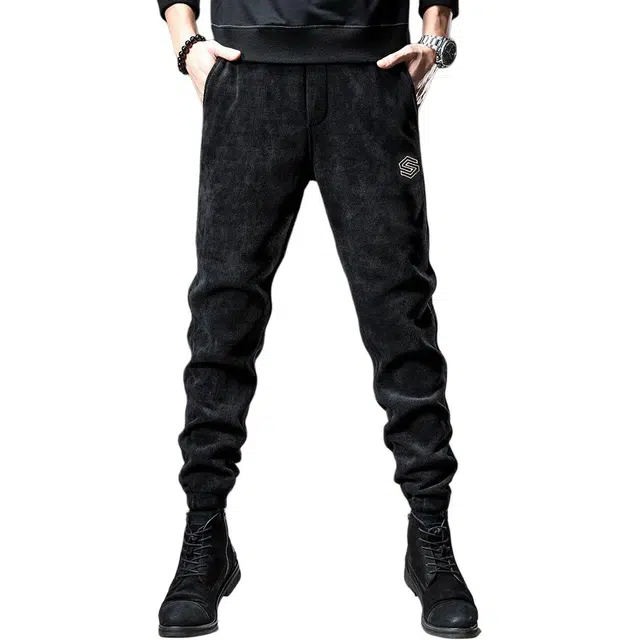 贵色 高端条纹微弹欧美简约休闲裤 男款 黑色