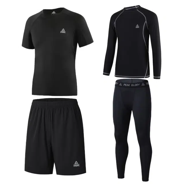 匹克 男士运动跑步训练速干透气健身套装 男款 黑色