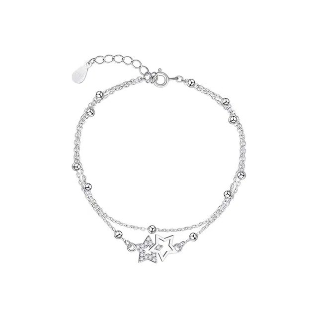 前方大荒野 双子星双层叠戴链星光闪耀璀璨亮眼好运常伴日常百搭时尚简约小众设计轻奢高级感时髦独特精致气质 锆石 手链 女款