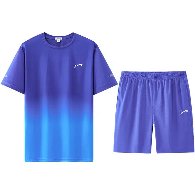 贵人鸟 渐变薄款圆领短袖纯色松紧中腰透气短裤休闲运动套装 男女同款