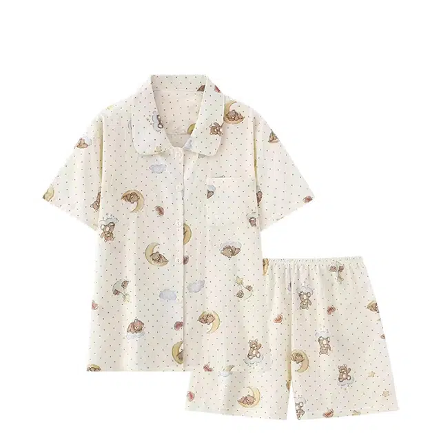 俏韵 翻领可爱短袖甜美家居服可外穿睡衣套装 女款 杏色