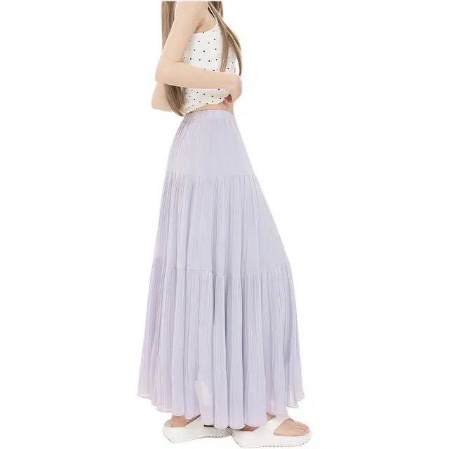 竺妃 温柔风百褶裙法式褶皱垂感大裙摆半身裙休闲长裙 女款