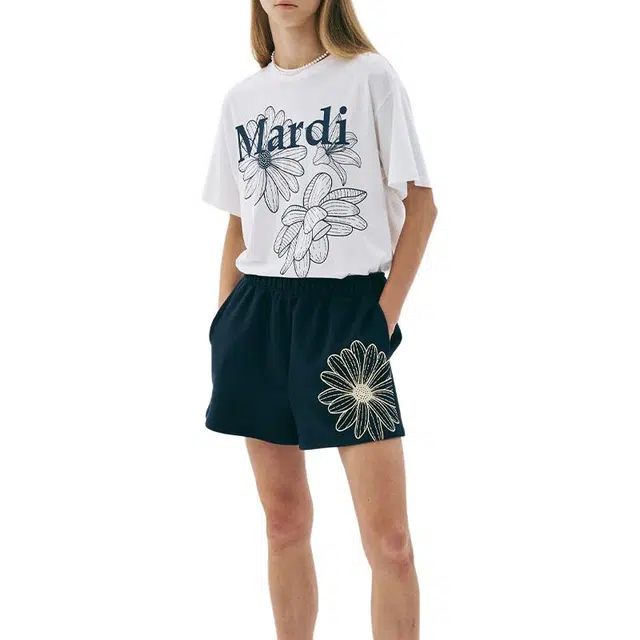 MARDI MERCREDI TSHIRT TRIPLE FLOWER_IVORY NAVY SS25T
