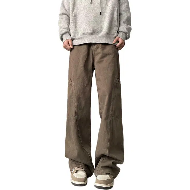 欧路得 百搭中腰宽松休闲裤 男款 棕咖色