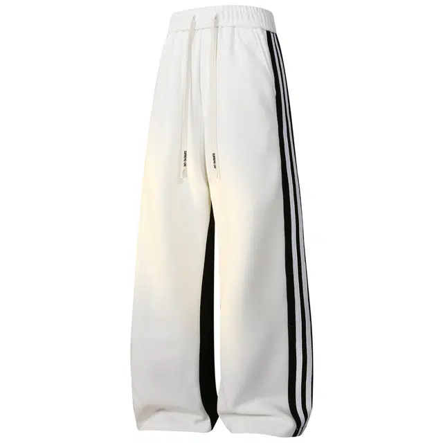 吾皇猫 高街美式百搭直筒舒适透气中腰系带休闲裤 男女同款 黑白