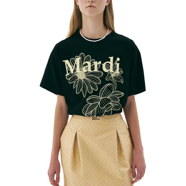 MARDI MERCREDI TSHIRT TRIPLE FLOWER_BLACK LEMON SS25T
