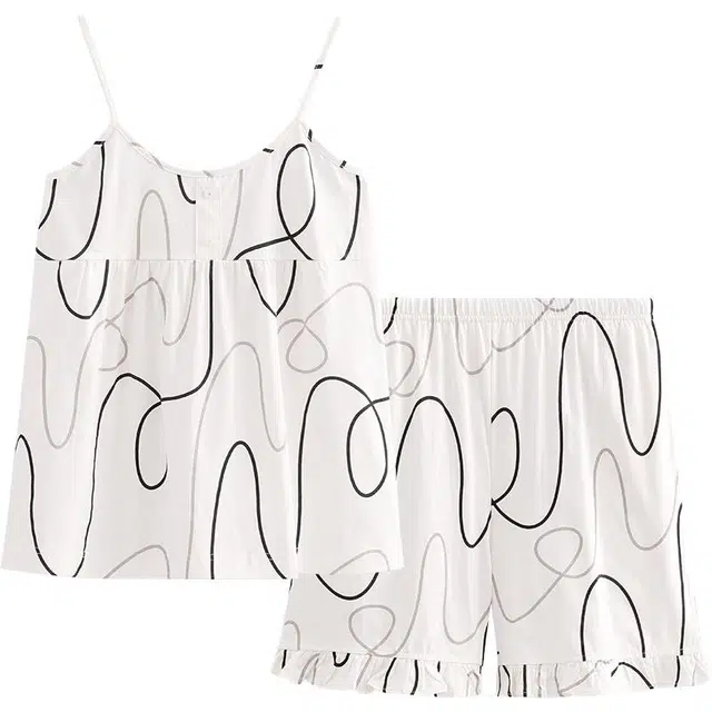 芬腾 休闲舒适简约可外穿家居服睡衣套装 女款 米白