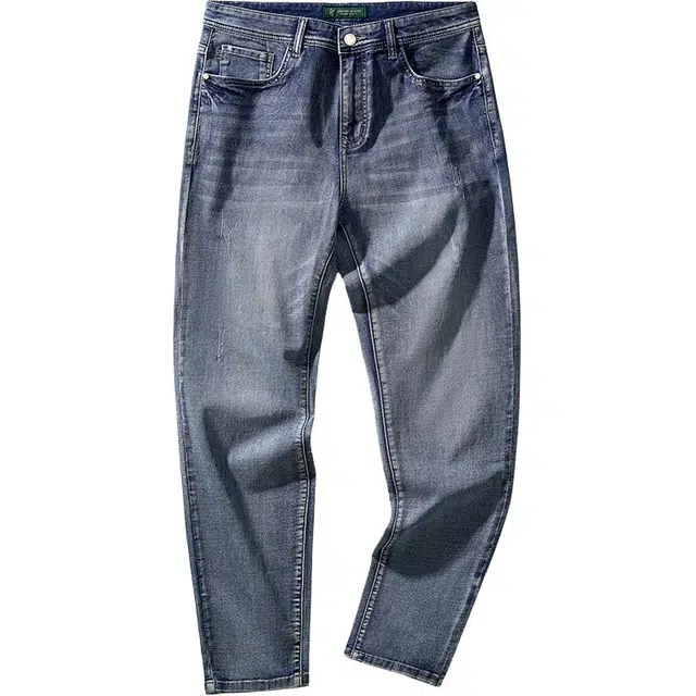 与狼共舞 时尚磨白亲肤柔软舒适长裤牛仔裤 男款 中蓝