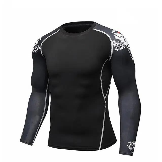 浪莎 跑步健身服男 户外吸湿排汗运动长袖紧身衣压缩衣骑行配套