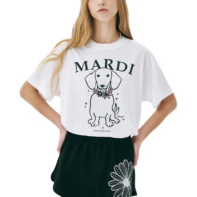 MARDI MERCREDI TSHIRT SWING THE TAIL DDANJI FLOWER NECKLACE_IVORY PINK SS25 T
