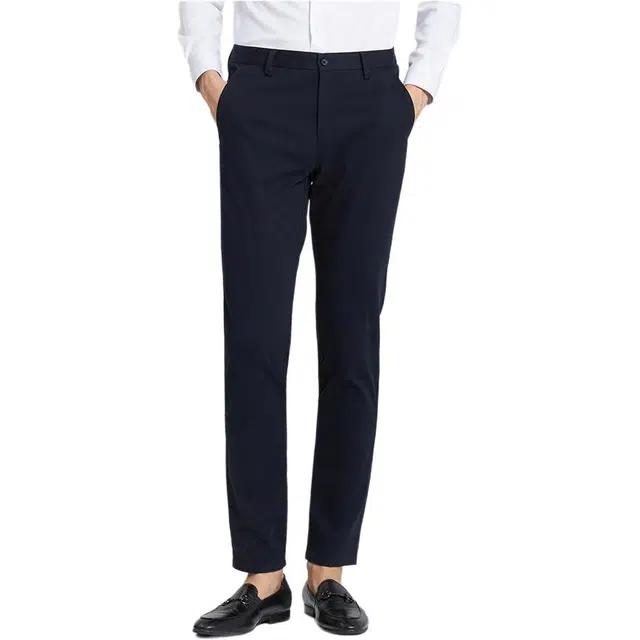 才子 英文刺绣棉弹不易皱易打理休闲裤 男款 深蓝色