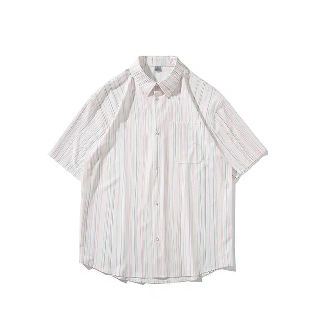 欧路得 条纹百搭休闲舒适宽松简约短袖衬衫 男款