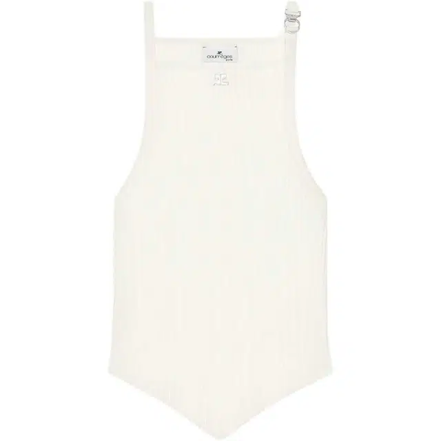COURREGES SS25 POINTY BUCKLE RIB KNIT TOP Heritage White