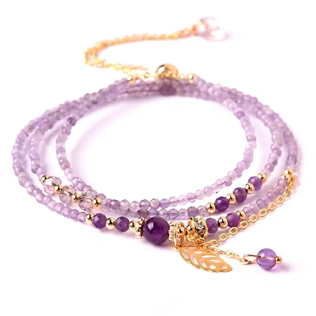 灵菲 九紫离火多圈招财叠戴 新中式国潮幸运紫色晶石串珠珠子 浪漫之石 水晶 手串 女款 礼物 礼盒