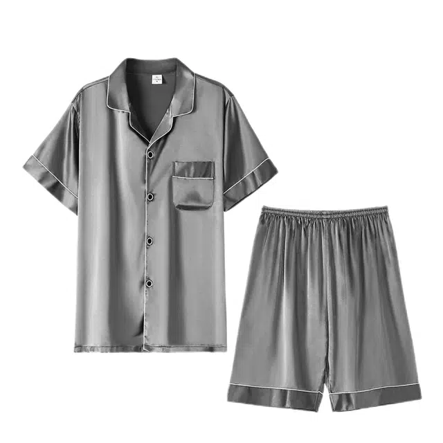 潞优野 舒适薄款短袖大码纯色家居服睡衣套装 男款