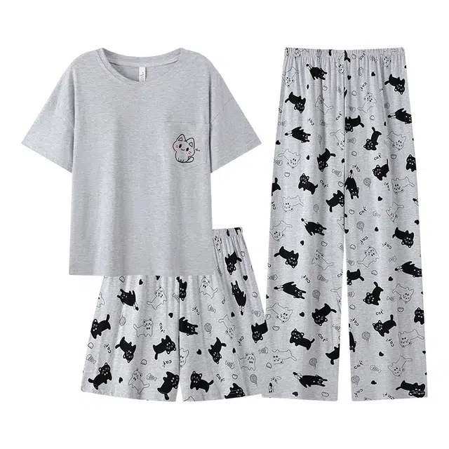 俞兆林 可爱卡通舒适短袖家居服休闲可外穿睡衣套装 女款 灰色