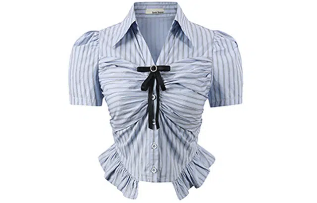 小镇姗姗 自由塔~设计感学院风收腰衬衫蝴蝶结纯欲短款上衣