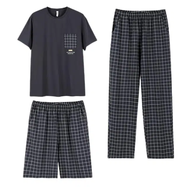 潞优野 短袖薄款舒适透气休闲家居服睡衣套装 男款