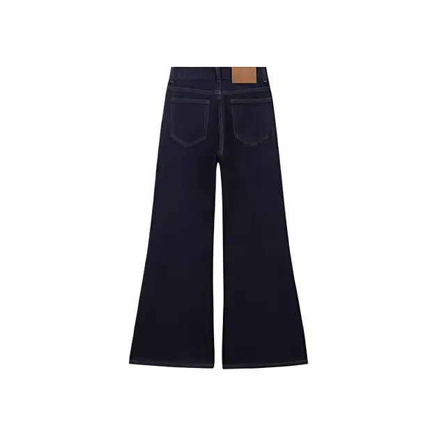 木清清 小个子美式复古高腰宽松阔腿拖地长裤牛仔裤 女款 深蓝色