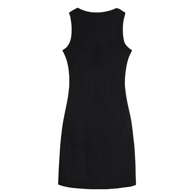 小菊川栗 纯色合身圆领无袖连衣裙 女款 黑色