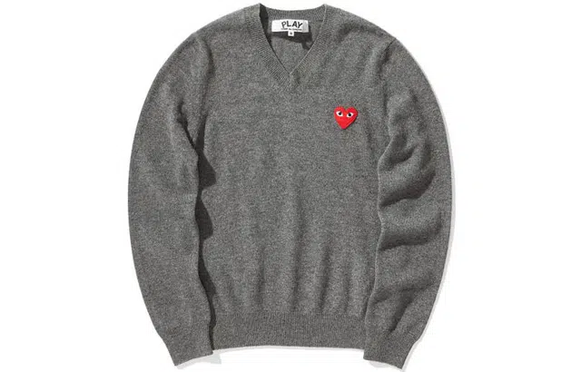 CDG Play Heart Logo Knit Sweater Grey V