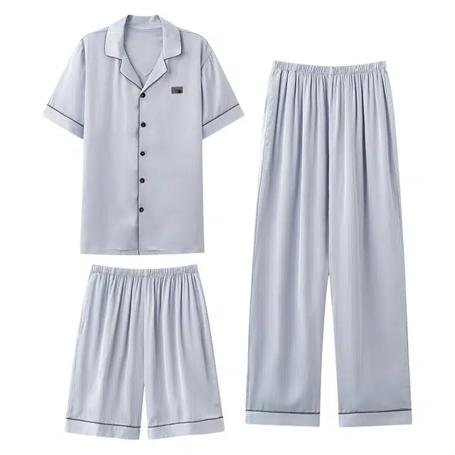 向薇 冰丝薄款纯色透气短袖家居服睡衣套装 男款 图片色