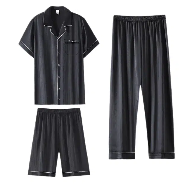 潞优野 休闲舒适简约短袖家居服睡衣套装 男款 雅黑