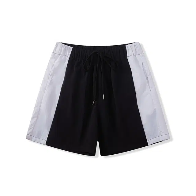 我是大卫 健身过膝设计感双色拼接条纹休闲短裤 男款 黑色