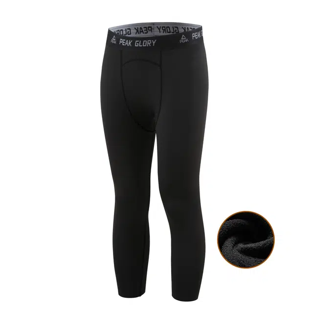 匹克 高弹修身加绒训练健身打底七分运动长裤 男款 黑色