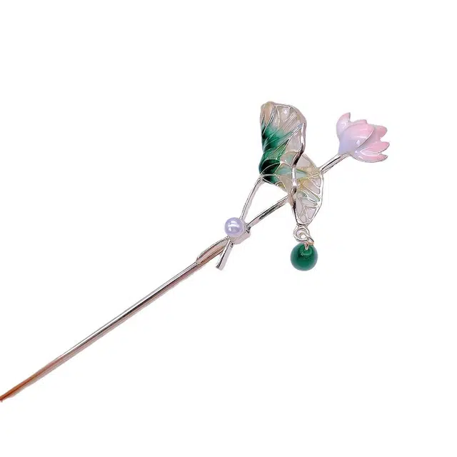 【荷其有幸】 指尖瑰宝 国潮荷花荷叶新中式温柔步摇国风复古小众设计通勤服饰轻奢气质百搭精致高级感发饰配饰 合金 发簪 女款