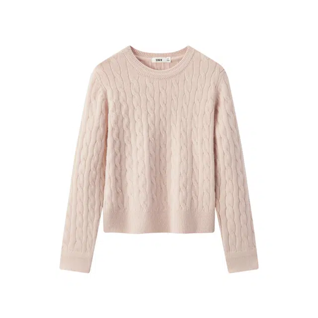 森马 圆领纯色简约套头绞花毛衣 女款