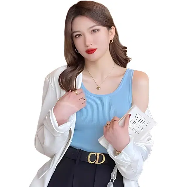 雅羊人 简约修身无袖背心 女款 蓝色