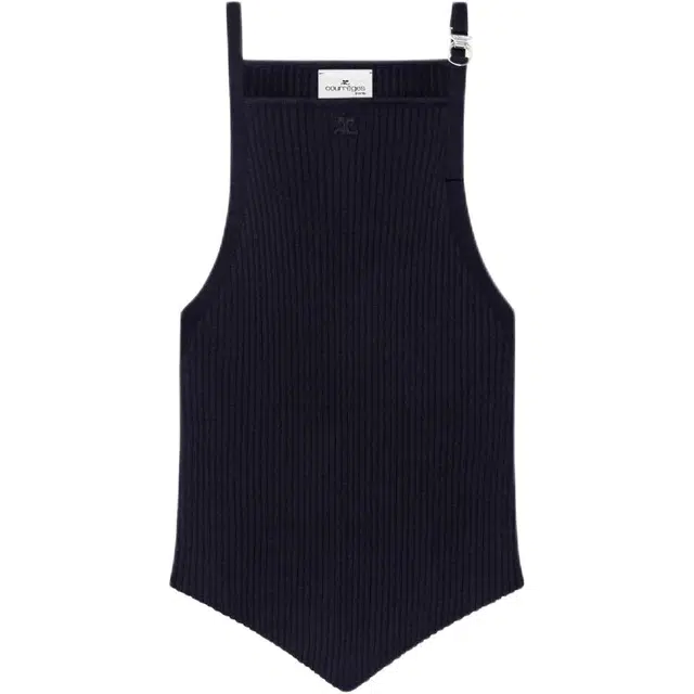 COURREGES SS25 POINTY BUCKLE RIB KNIT TOP Navy