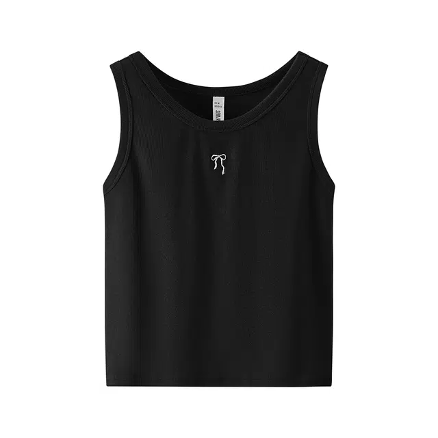 森马 短款蝴蝶结温柔紧身绣花圆领上衣百搭背心 女款