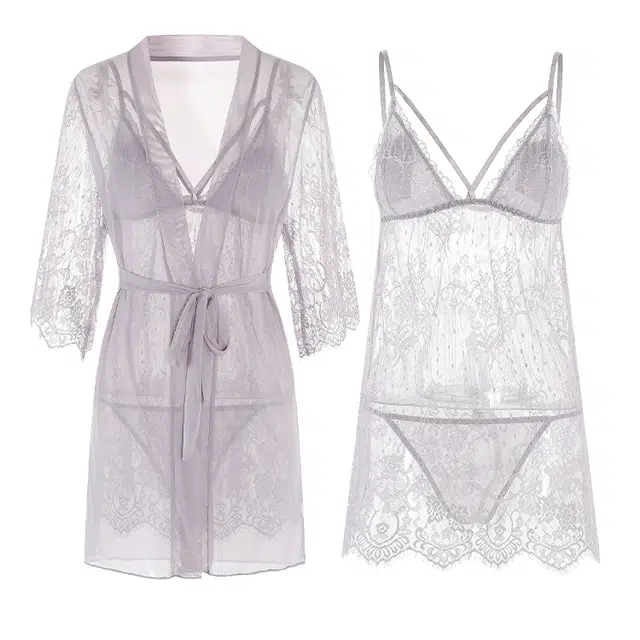 潞优野 蕾丝薄款性感带胸垫睡衣套装 女款