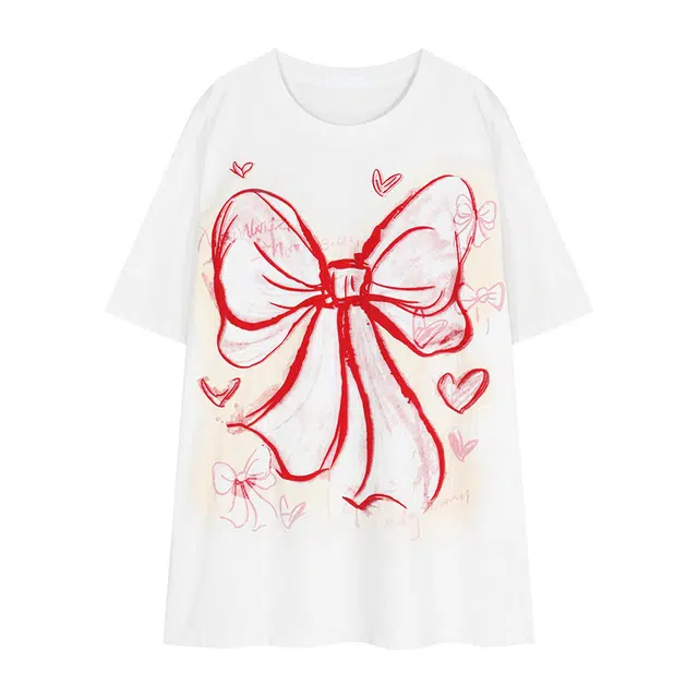 JUFU Retro Bow Print T-Shirt