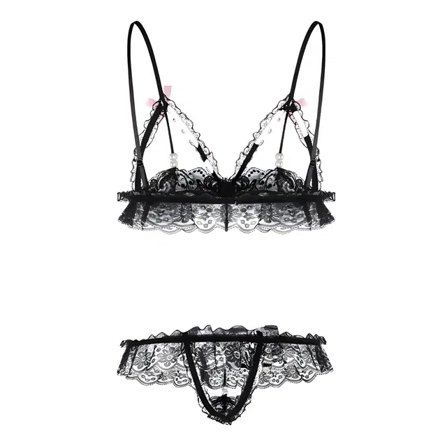 潞优野 舒适透气文胸薄款三角裤内衣裤套装 女款 黑色