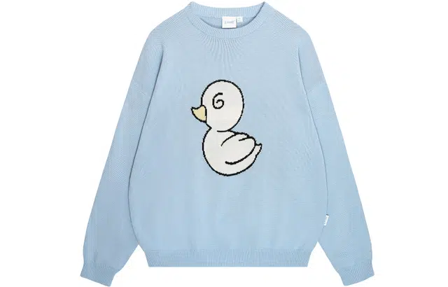 眩晕鸭子印花针织宽松毛衣 男女同款 浅蓝色