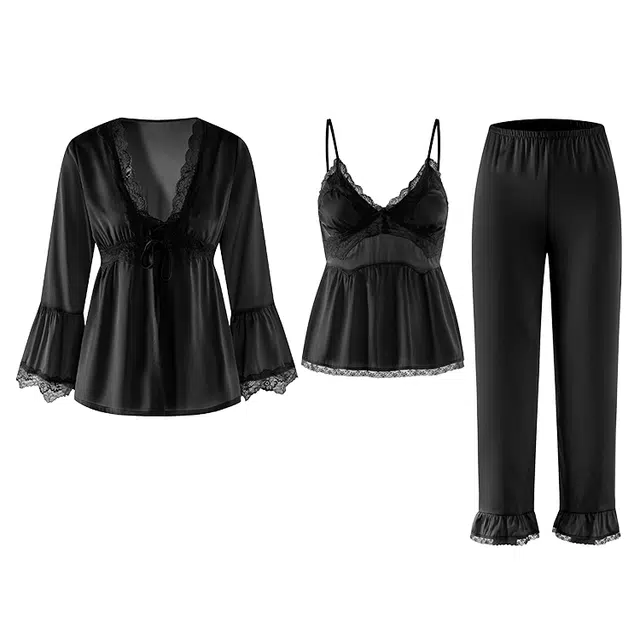 潞优野 冰丝性感带胸垫纯欲风家居服睡衣套装 女款