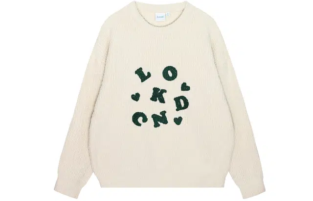 毛巾绣毛绒针织宽松毛衣 男女同款 米白色