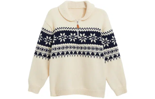 柏黛妃 半拉链翻领提花宽松毛衣 女款 米白色