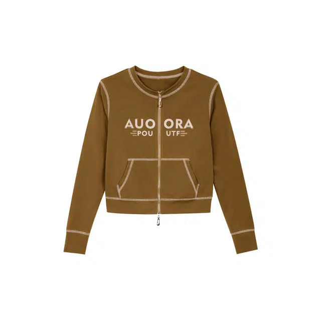 麓蔓蒂 复古辣妹印花拉链短款长袖开衫上衣 女款