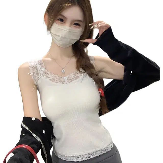 水中花 纯欲性感辣妹蕾丝拼接无袖夏外穿内搭打底衫背心 女款