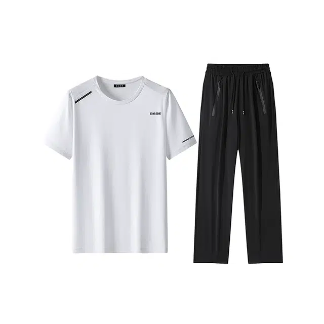 八哥 纯色基础款垂感透气高弹速干宽松百搭休闲运动套装 男女同款