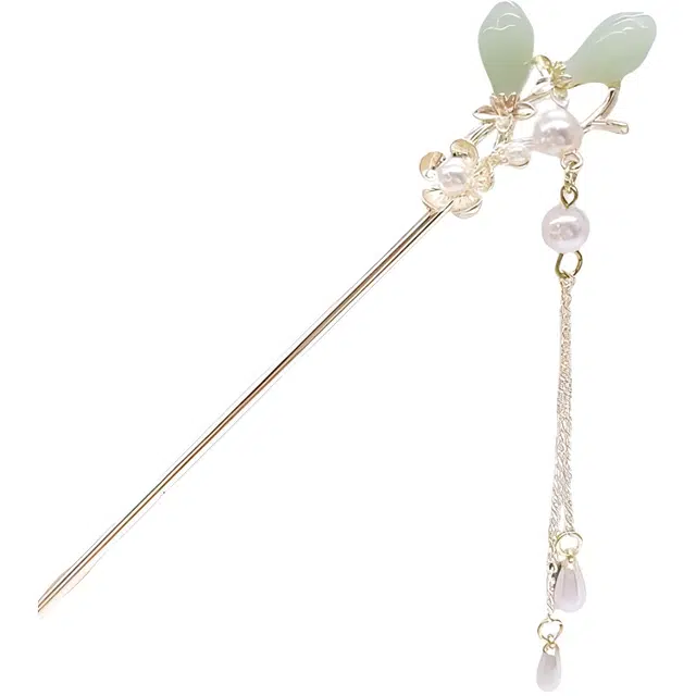 【含苞待放】 指尖瑰宝 古风花苞流苏珍珠典雅大气优雅精致古装步摇盘发新中式高级感簪花头饰 合金/玉髓 发簪 女款