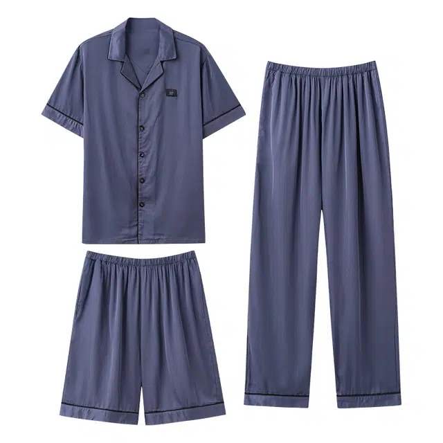 向薇 三件套翻领短袖长裤家居服睡衣套装 男款 图片色