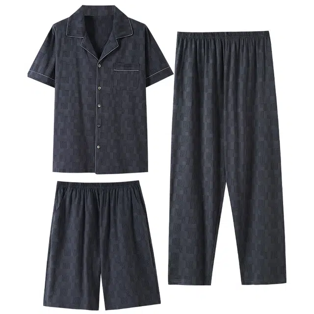 潞优野 休闲亲肤舒适短袖家居服睡衣套装 男款 深灰色