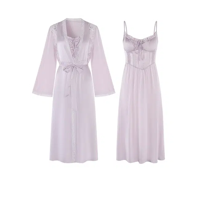 潞优野 纯欲蕾丝带胸垫家居服睡衣套装 女款 淡紫色