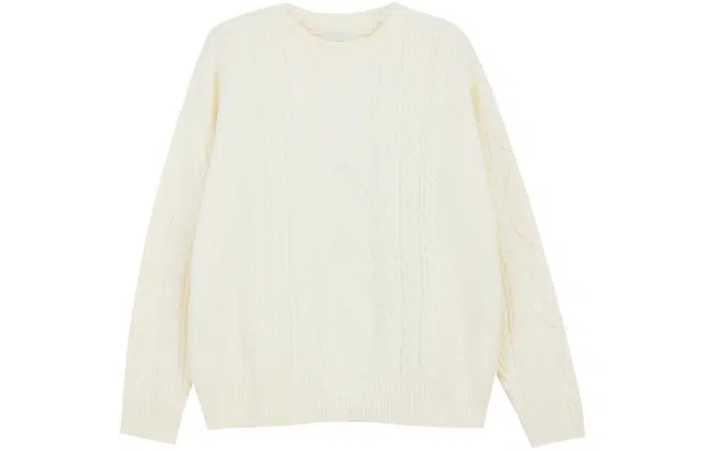 柏黛妃 宽松慵懒风纯色麻花肌理感毛衣 女款 奶白色