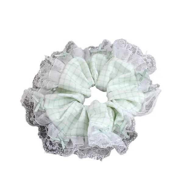 彤彤兔 浪漫芭蕾风亮丝蝴蝶结条纹布艺大肠蕾丝边肠圈发饰头绳 布料 发圈 女款